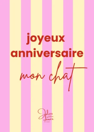 Carte avec rayures rose et jaune, écriture rouge