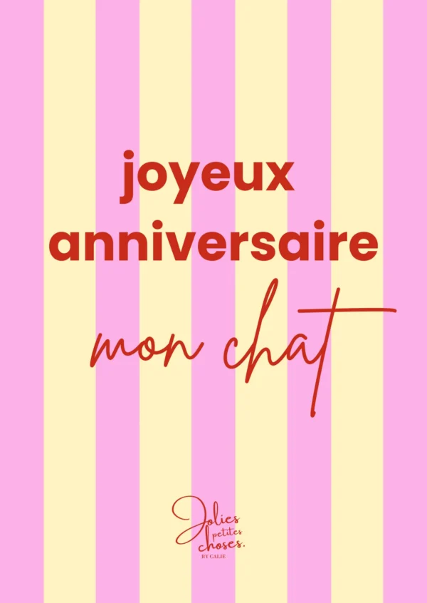 Carte avec rayures rose et jaune, écriture rouge